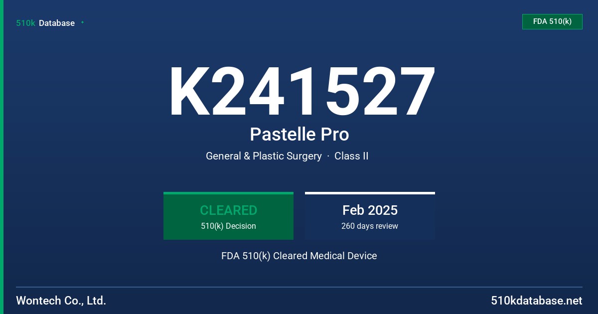 K241527 Pastelle Pro FDA 510(k) Cleared Medical Device