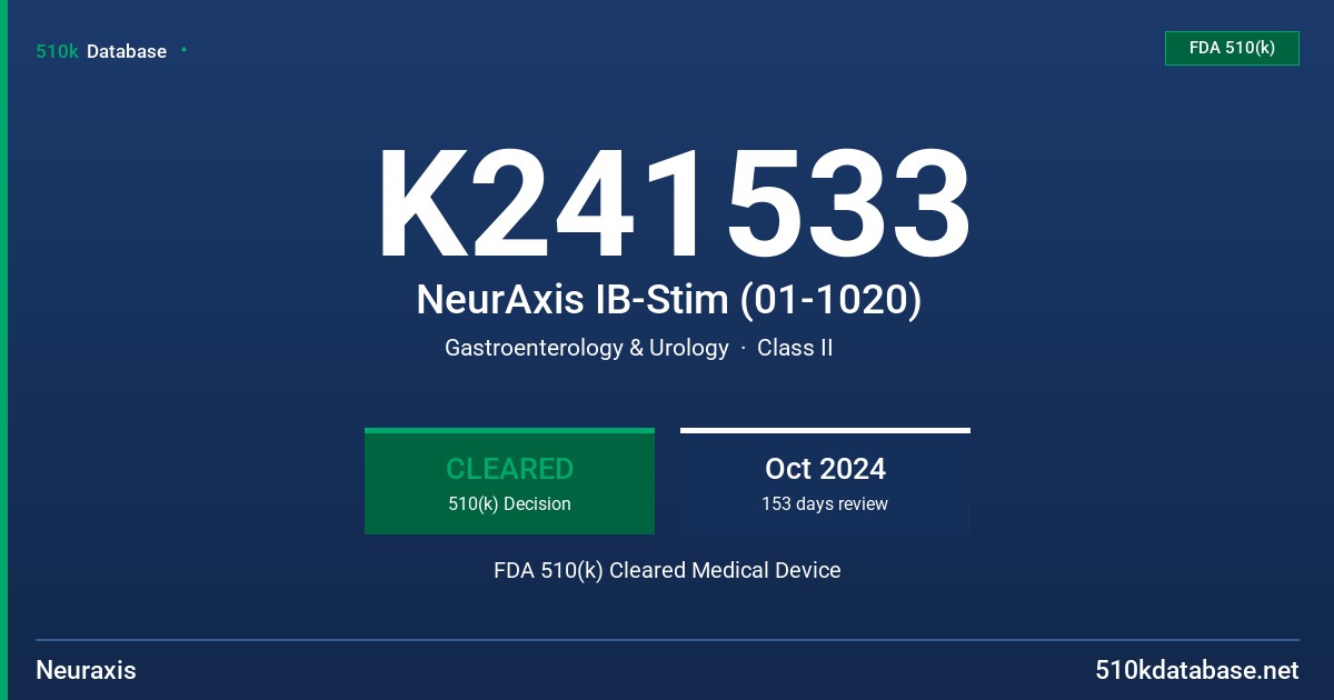 K241533 NeurAxis IB-Stim (01-1020) FDA 510(k) Cleared Medical Device