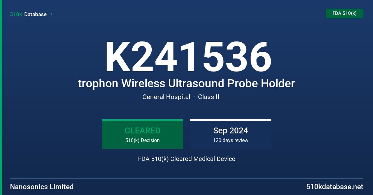 K241536 trophon Wireless Ultrasound Probe Holder FDA 510(k) Cleared Medical Device