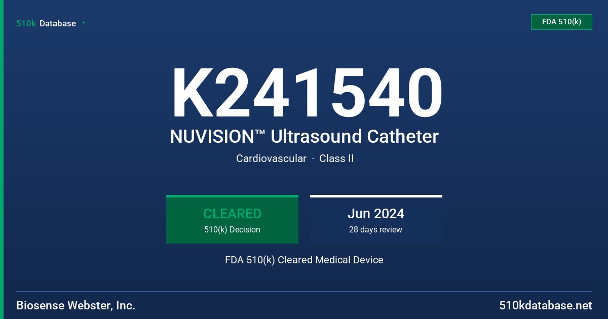 K241540 NUVISION™ Ultrasound Catheter FDA 510(k) Cleared Medical Device