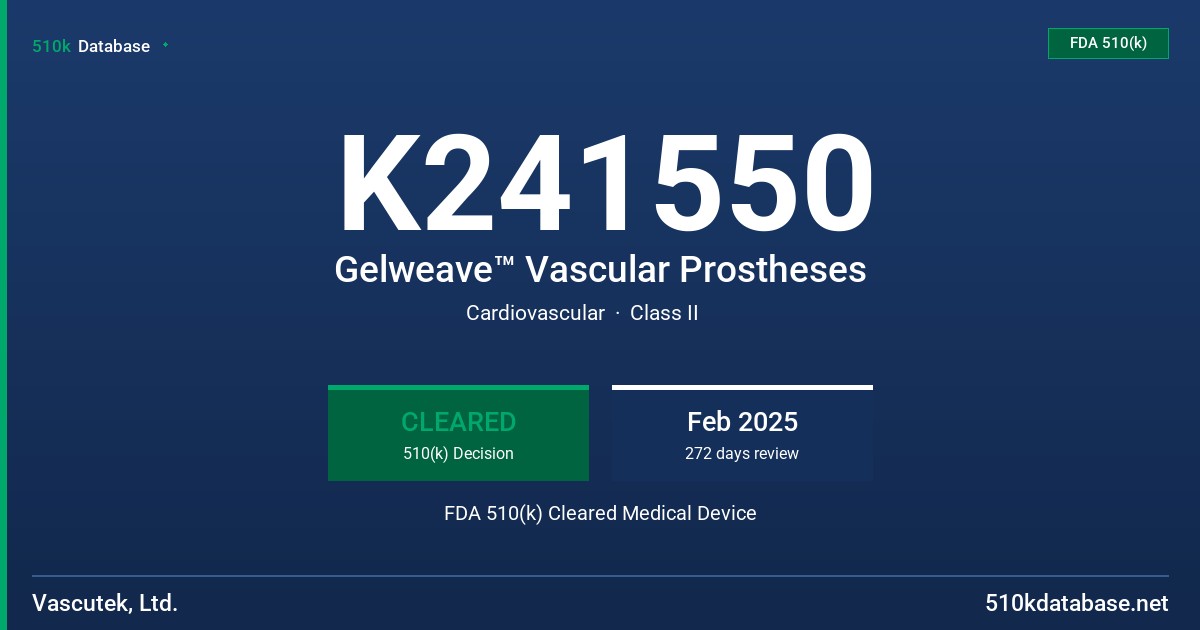 K241550 Gelweave™ Vascular Prostheses FDA 510(k) Cleared Medical Device