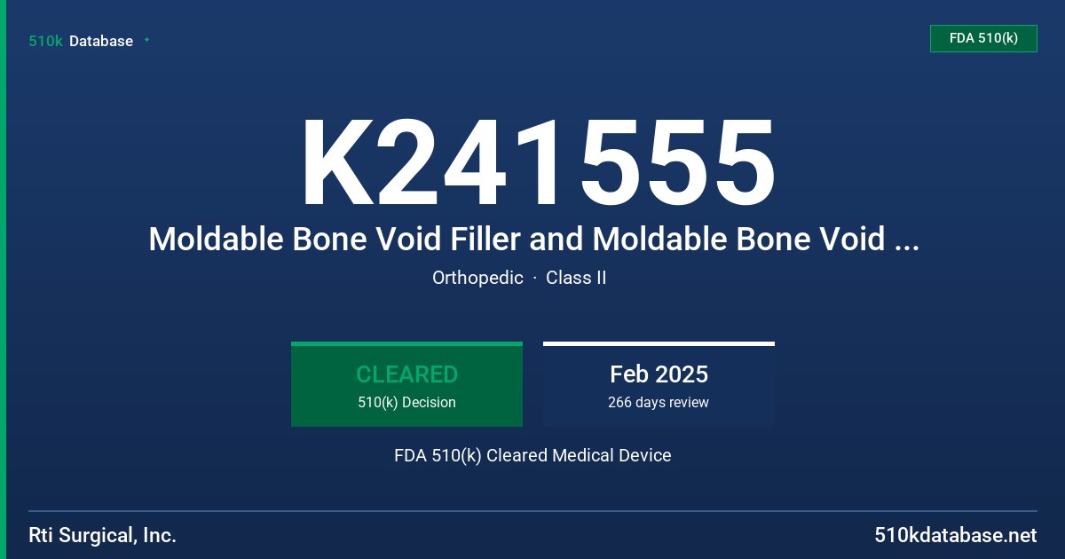 K241555 Moldable Bone Void Filler and Moldable Bone Void Filler + CCC FDA 510(k) Cleared Medical Device