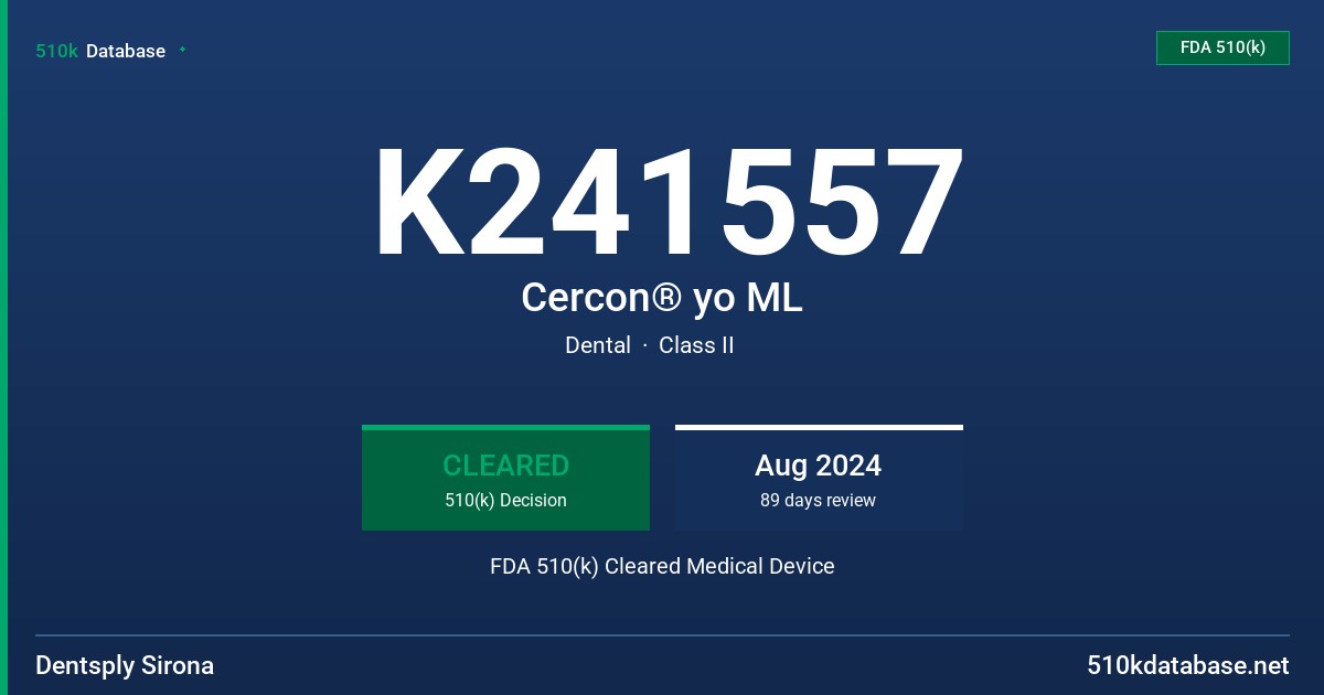 K241557 Cercon® yo ML FDA 510(k) Cleared Medical Device