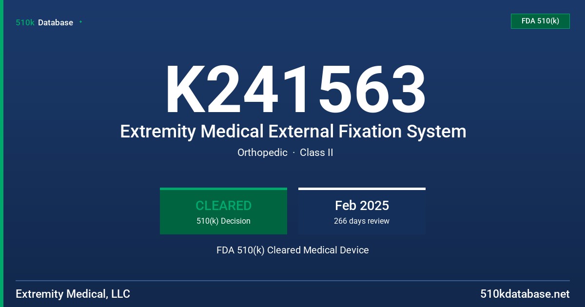 K241563 Extremity Medical External Fixation System FDA 510(k) Cleared Medical Device