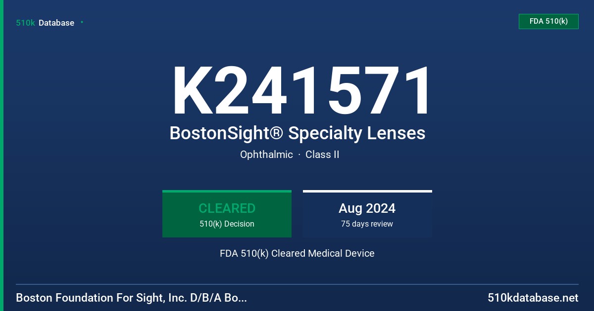 K241571 BostonSight® Specialty Lenses FDA 510(k) Cleared Medical Device