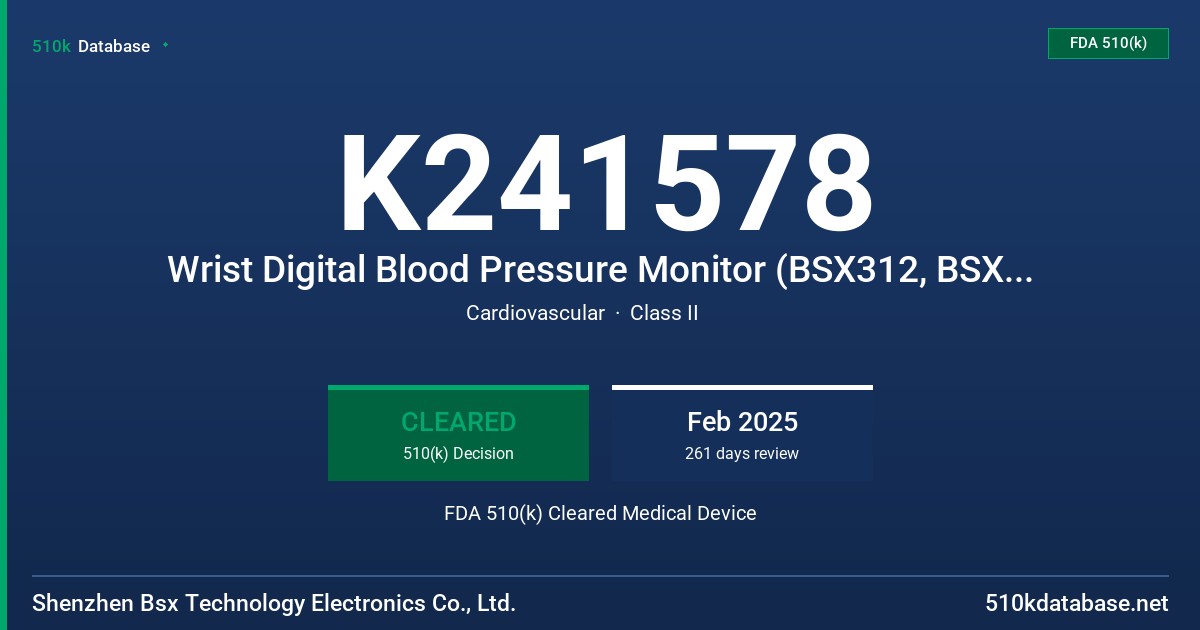 K241578 Wrist Digital Blood Pressure Monitor (BSX312, BSX313, BSX315, BSX322, BSX323, BSX353, BSX355) FDA 510(k) Cleared Medical Device
