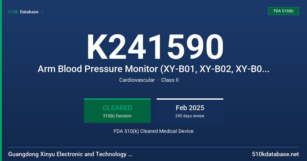 K241590 Arm Blood Pressure Monitor (XY-B01, XY-B02, XY-B03, XY-B05, XY-B07, XY-B08, XY-B09) FDA 510(k) Cleared Medical Device