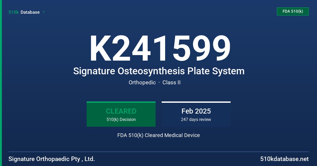 K241599 Signature Osteosynthesis Plate System FDA 510(k) Cleared Medical Device