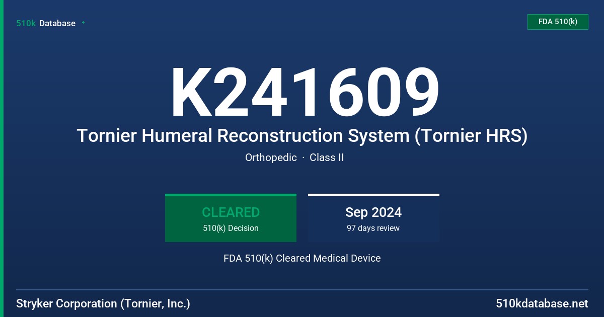 K241609 Tornier Humeral Reconstruction System (Tornier HRS) FDA 510(k) Cleared Medical Device