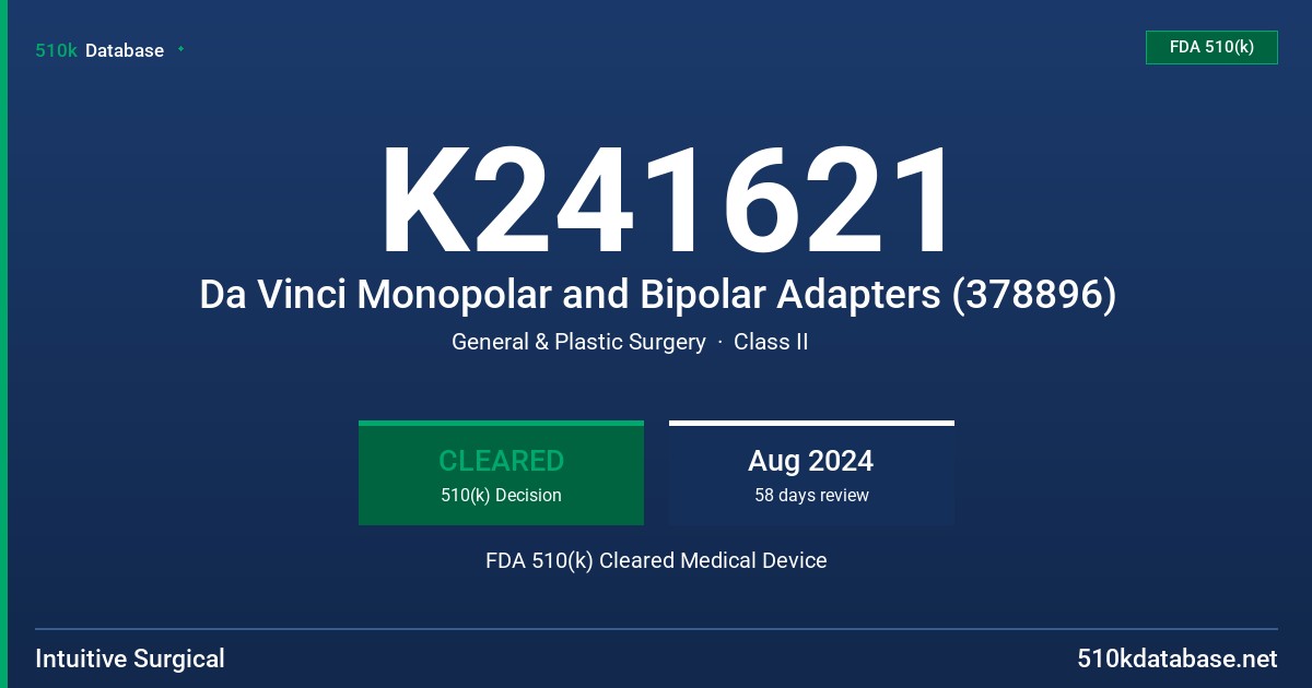 K241621 Da Vinci Monopolar and Bipolar Adapters (378896) FDA 510(k) Cleared Medical Device