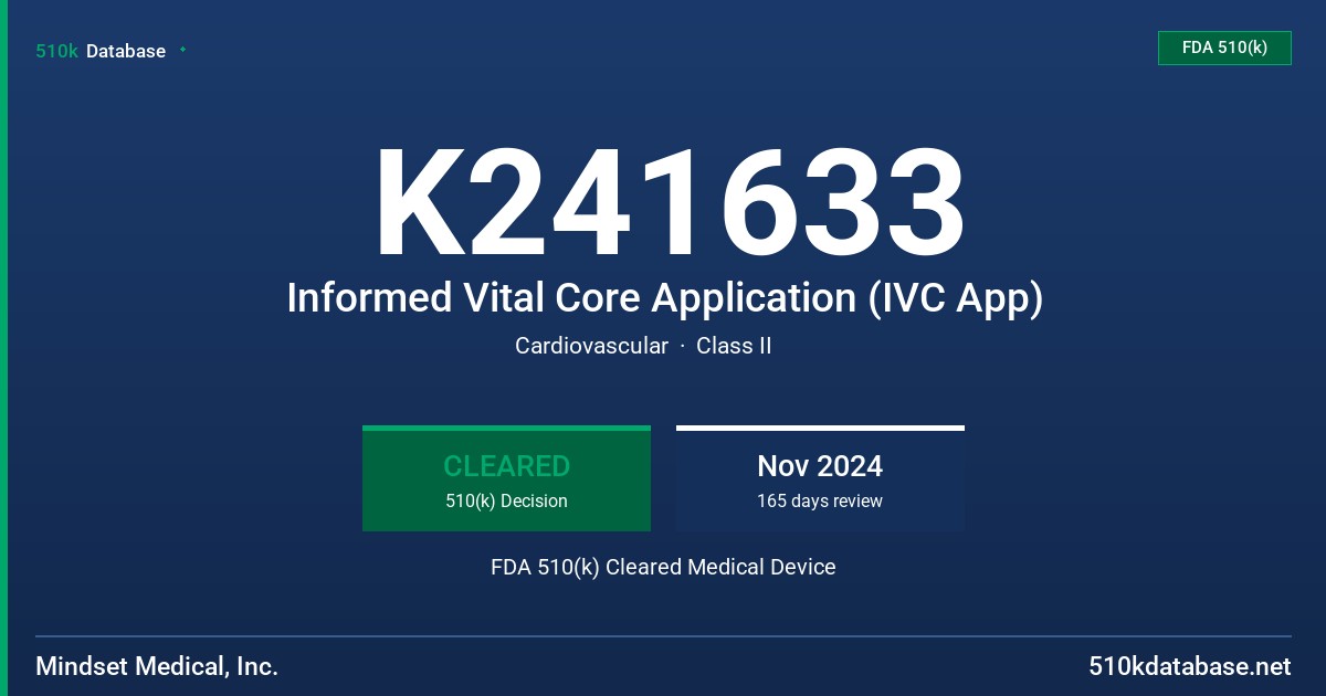 K241633 Informed Vital Core Application (IVC App) FDA 510(k) Cleared Medical Device