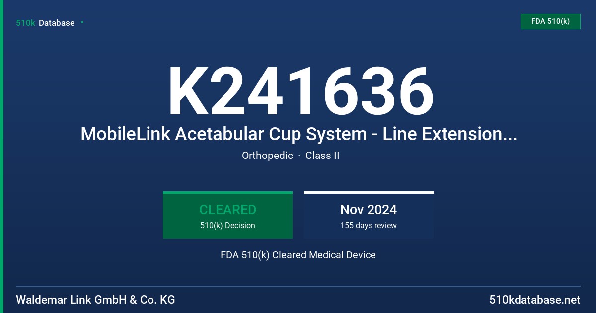 K241636 MobileLink Acetabular Cup System - Line Extension (Multiple) FDA 510(k) Cleared Medical Device