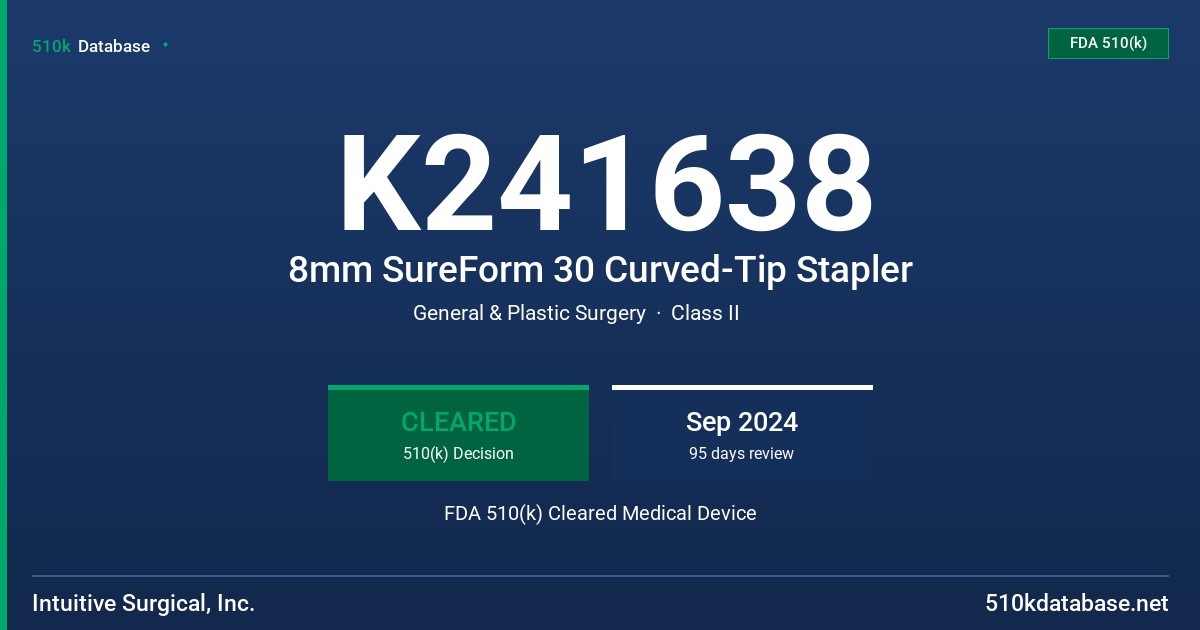 K241638 8mm SureForm 30 Curved-Tip Stapler FDA 510(k) Cleared Medical Device