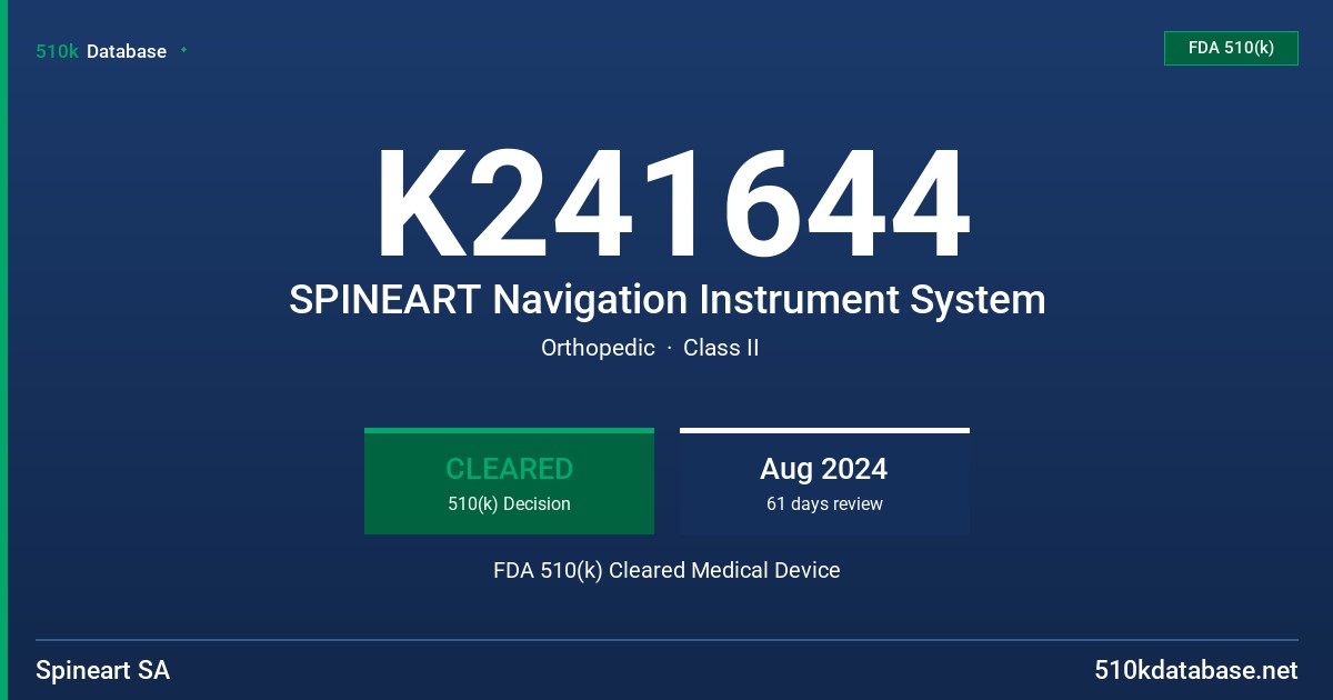 K241644 SPINEART Navigation Instrument System FDA 510(k) Cleared Medical Device