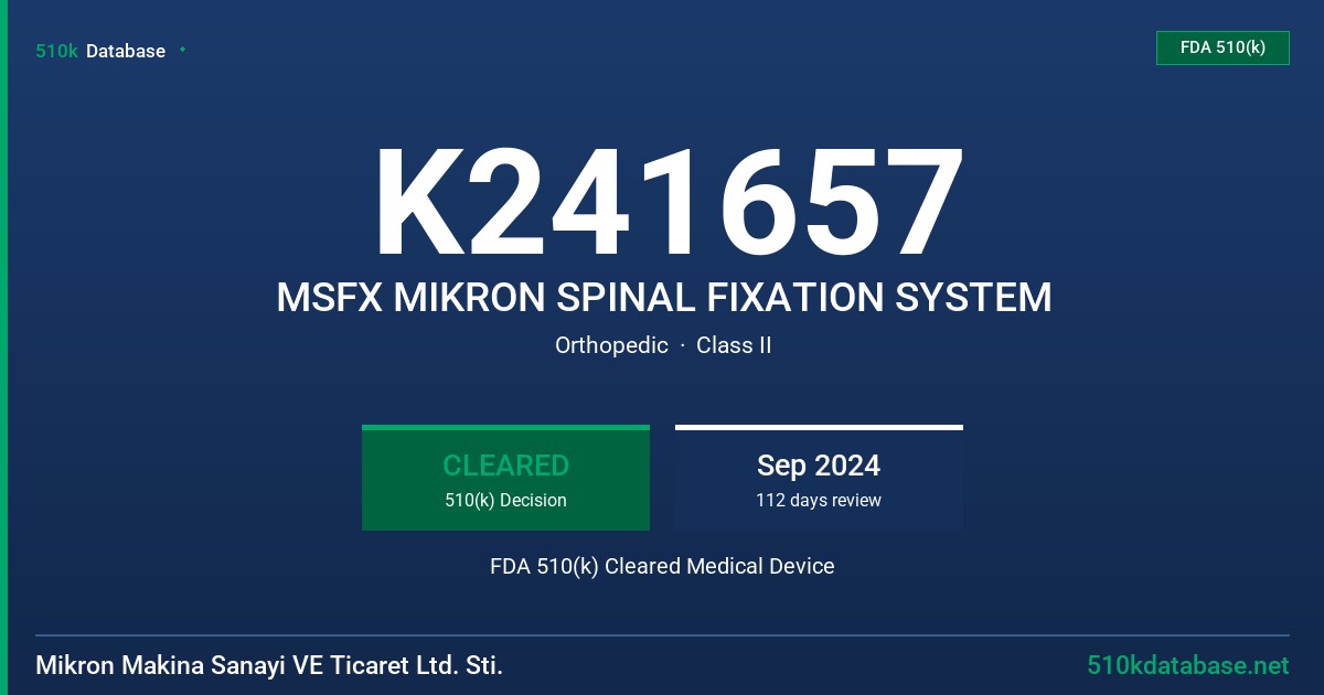 K241657 MSFX MIKRON SPINAL FIXATION SYSTEM FDA 510(k) Cleared Medical Device