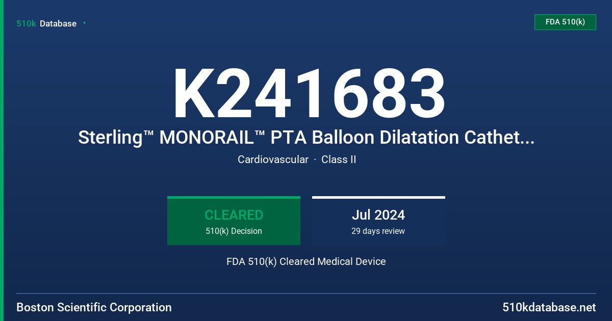 K241683 Sterling™ MONORAIL™ PTA Balloon Dilatation Catheter (H74939031404020 ) FDA 510(k) Cleared Medical Device
