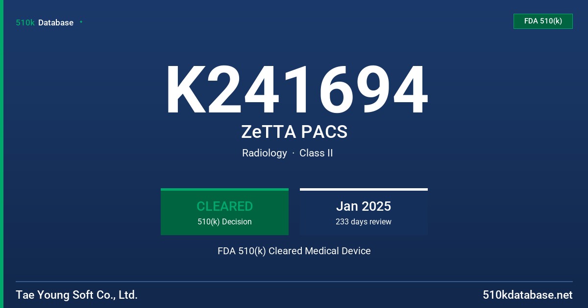 K241694 ZeTTA PACS FDA 510(k) Cleared Medical Device