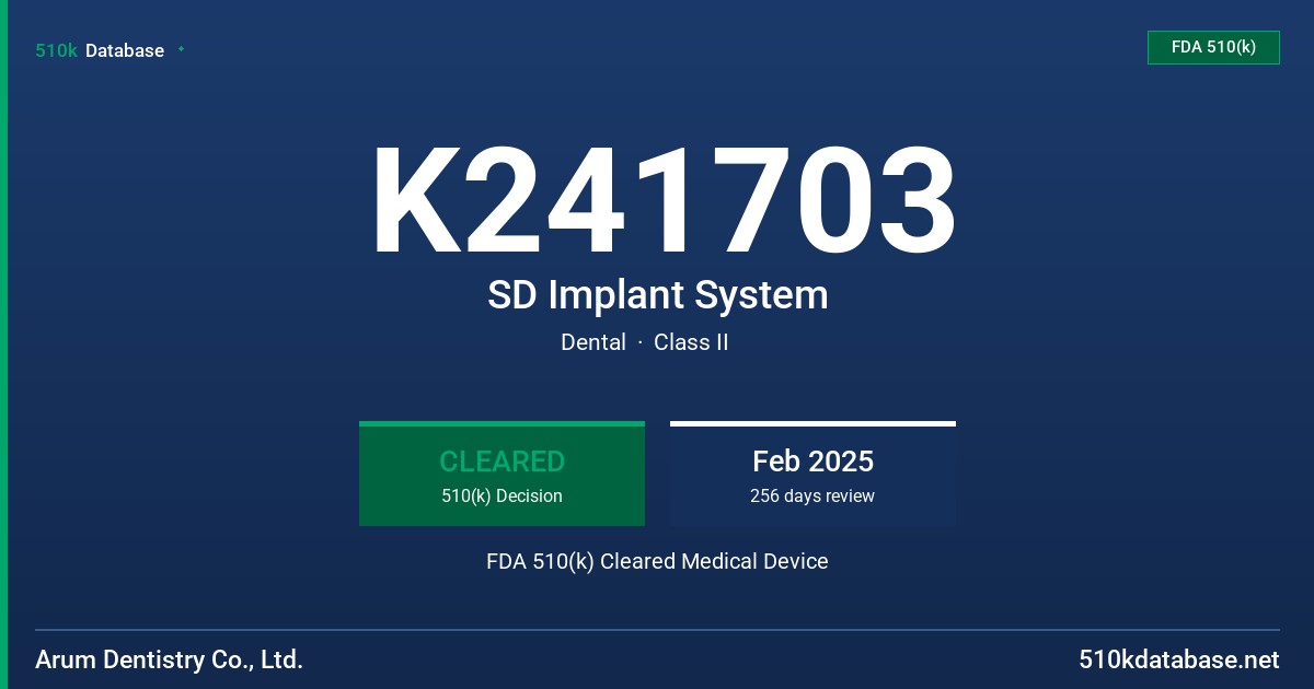 K241703 SD Implant System FDA 510(k) Cleared Medical Device