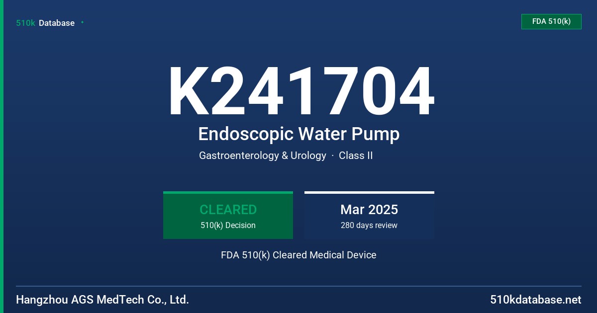 K241704 Endoscopic Water Pump FDA 510(k) Cleared Medical Device