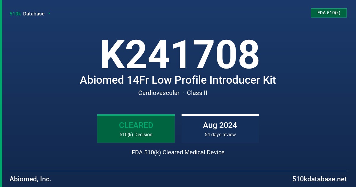 K241708 Abiomed 14Fr Low Profile Introducer Kit FDA 510(k) Cleared Medical Device
