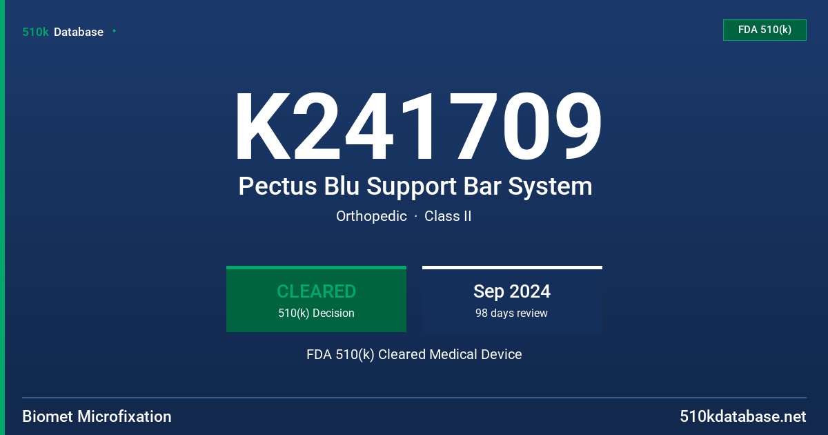 K241709 Pectus Blu Support Bar System FDA 510(k) Cleared Medical Device