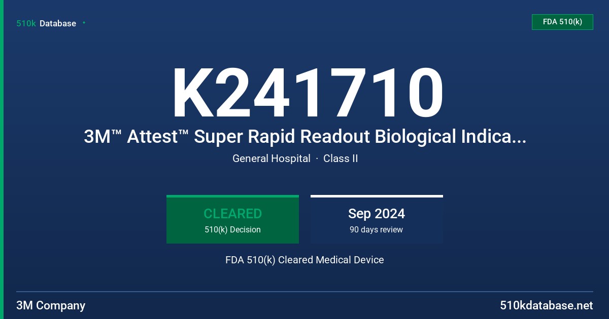 K241710 3M™ Attest™ Super Rapid Readout Biological Indicator 1492V FDA 510(k) Cleared Medical Device
