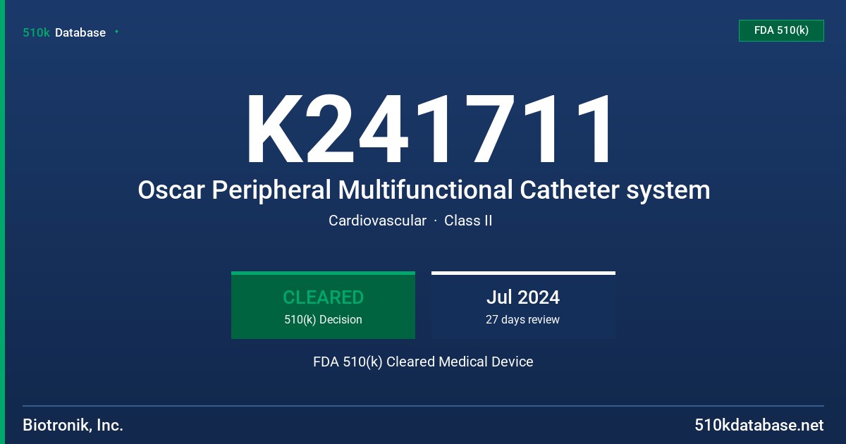 K241711 Oscar Peripheral Multifunctional Catheter system FDA 510(k) Cleared Medical Device