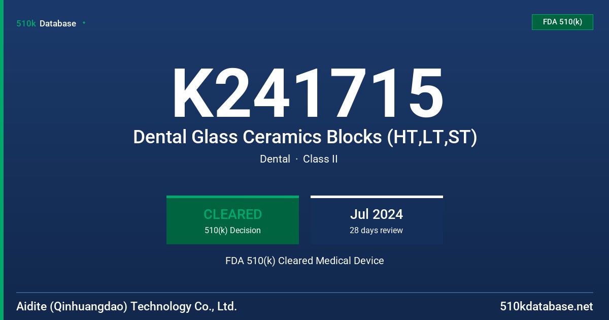 K241715 Dental Glass Ceramics Blocks (HT,LT,ST) FDA 510(k) Cleared Medical Device