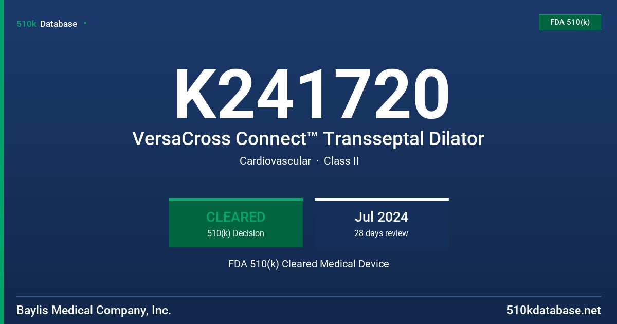 K241720 VersaCross Connect™ Transseptal Dilator FDA 510(k) Cleared Medical Device