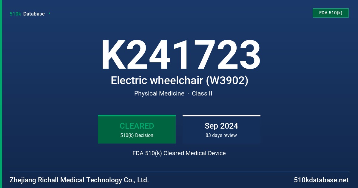 K241723 Electric wheelchair (W3902) FDA 510(k) Cleared Medical Device