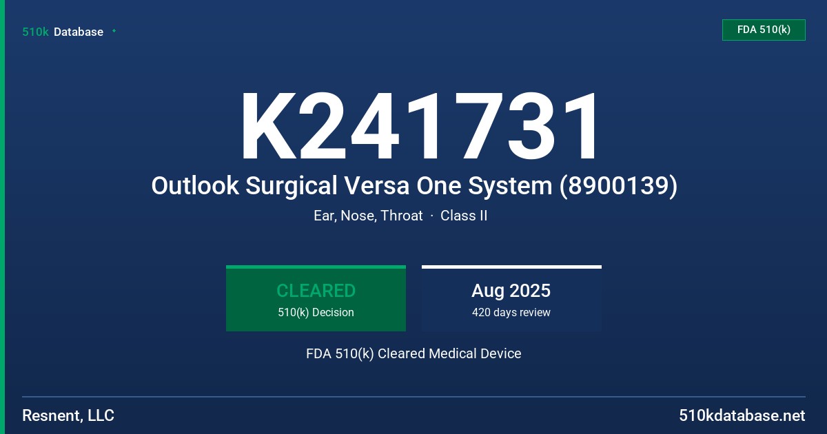 K241731 Outlook Surgical Versa One System (8900139) FDA 510(k) Cleared Medical Device