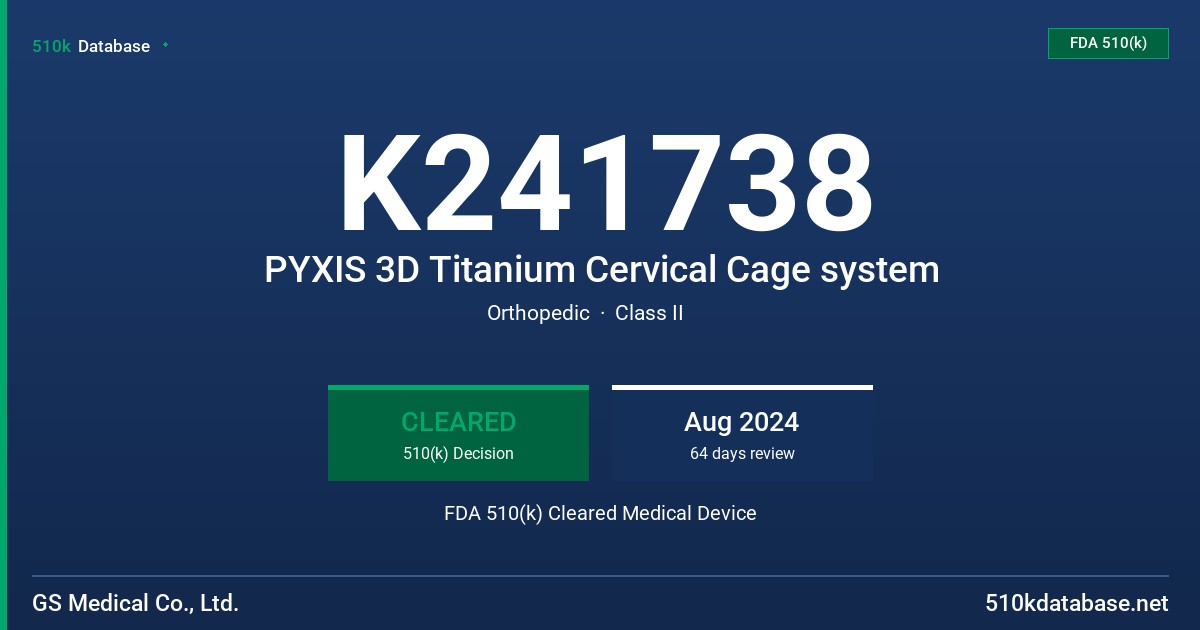K241738 PYXIS 3D Titanium Cervical Cage system FDA 510(k) Cleared Medical Device