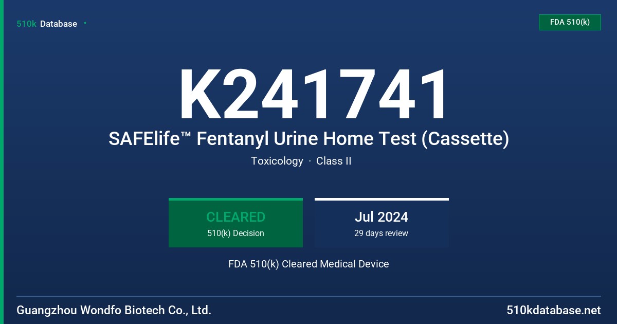 K241741 SAFElife™ Fentanyl Urine Home Test (Cassette) FDA 510(k) Cleared Medical Device