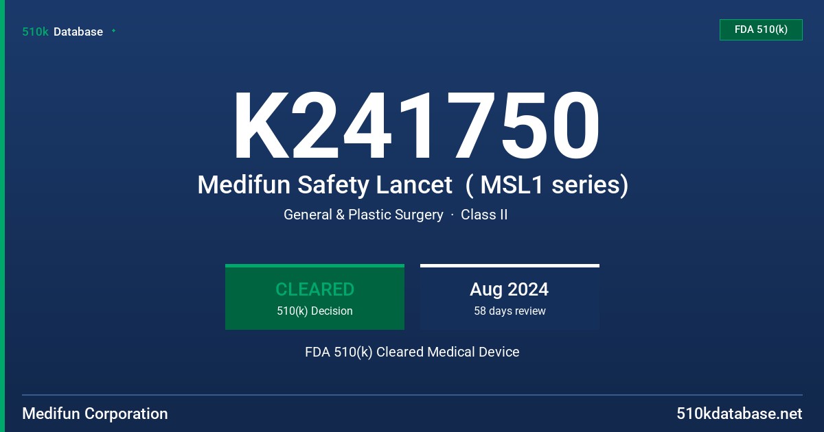 K241750 Medifun Safety Lancet  ( MSL1 series) FDA 510(k) Cleared Medical Device