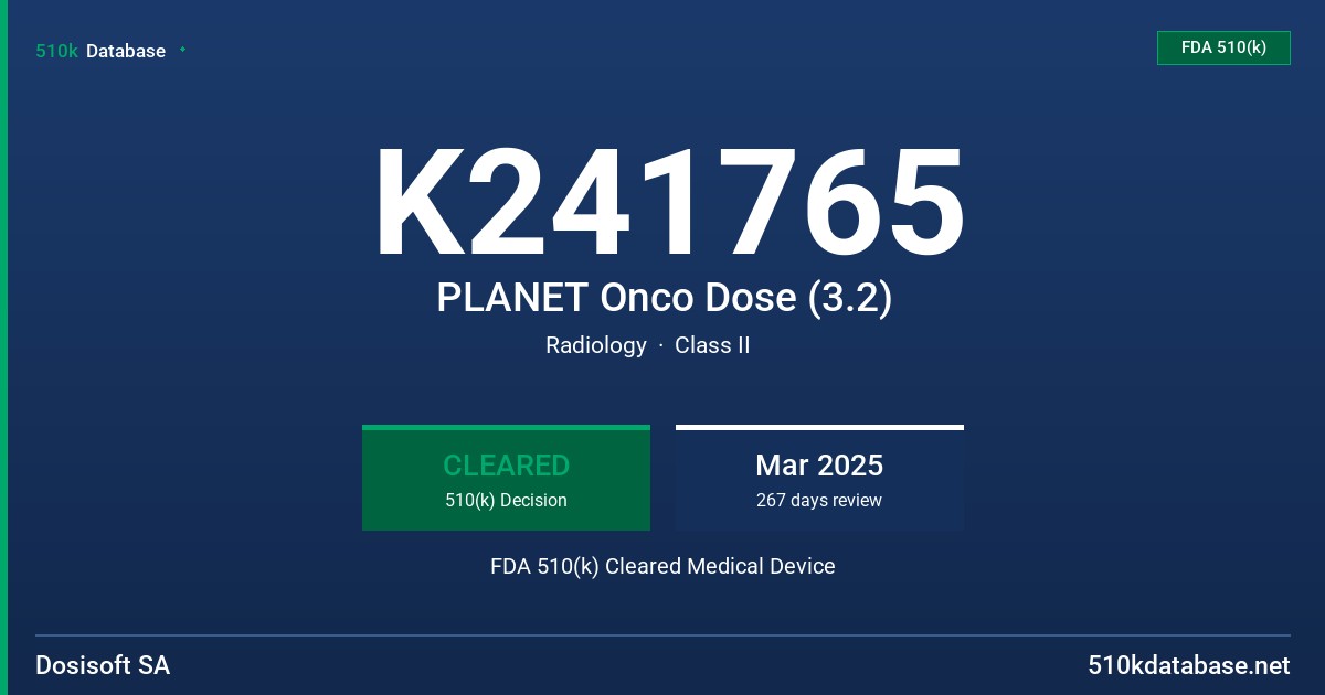 K241765 PLANET Onco Dose (3.2) FDA 510(k) Cleared Medical Device