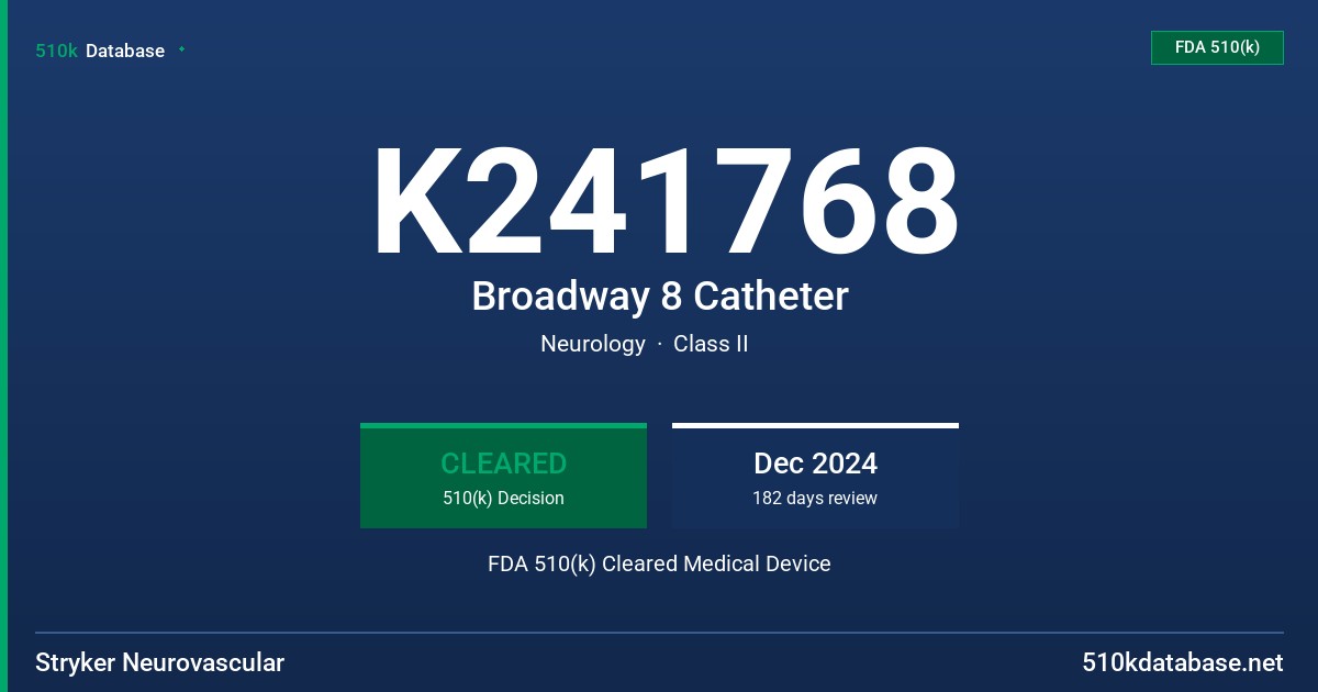 K241768 Broadway 8 Catheter FDA 510(k) Cleared Medical Device
