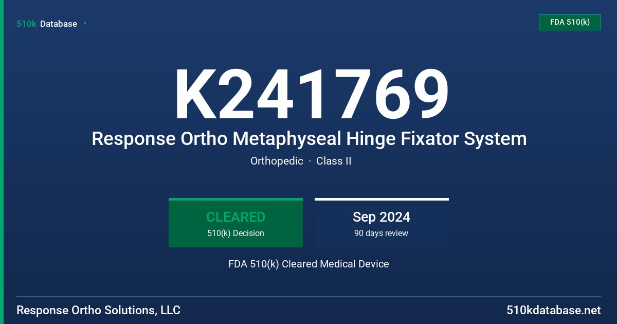 K241769 Response Ortho Metaphyseal Hinge Fixator System FDA 510(k) Cleared Medical Device