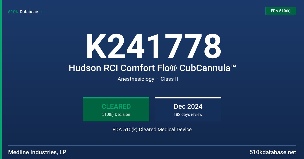 K241778 Hudson RCI Comfort Flo® CubCannula™ FDA 510(k) Cleared Medical Device