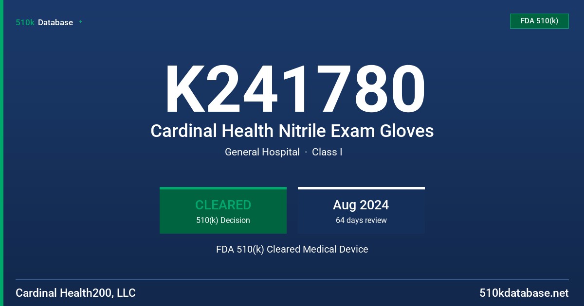 K241780 Cardinal Health Nitrile Exam Gloves FDA 510(k) Cleared Medical Device