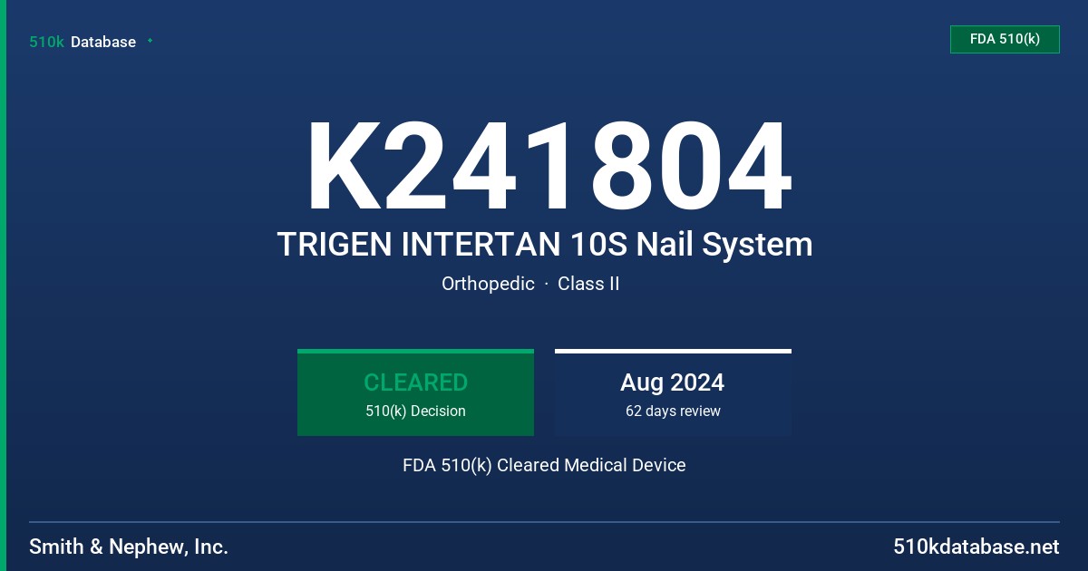 K241804 TRIGEN INTERTAN 10S Nail System FDA 510(k) Cleared Medical Device
