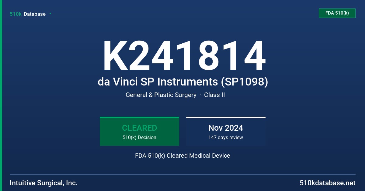K241814 da Vinci SP Instruments (SP1098) FDA 510(k) Cleared Medical Device