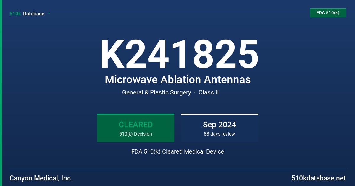 K241825 Microwave Ablation Antennas FDA 510(k) Cleared Medical Device
