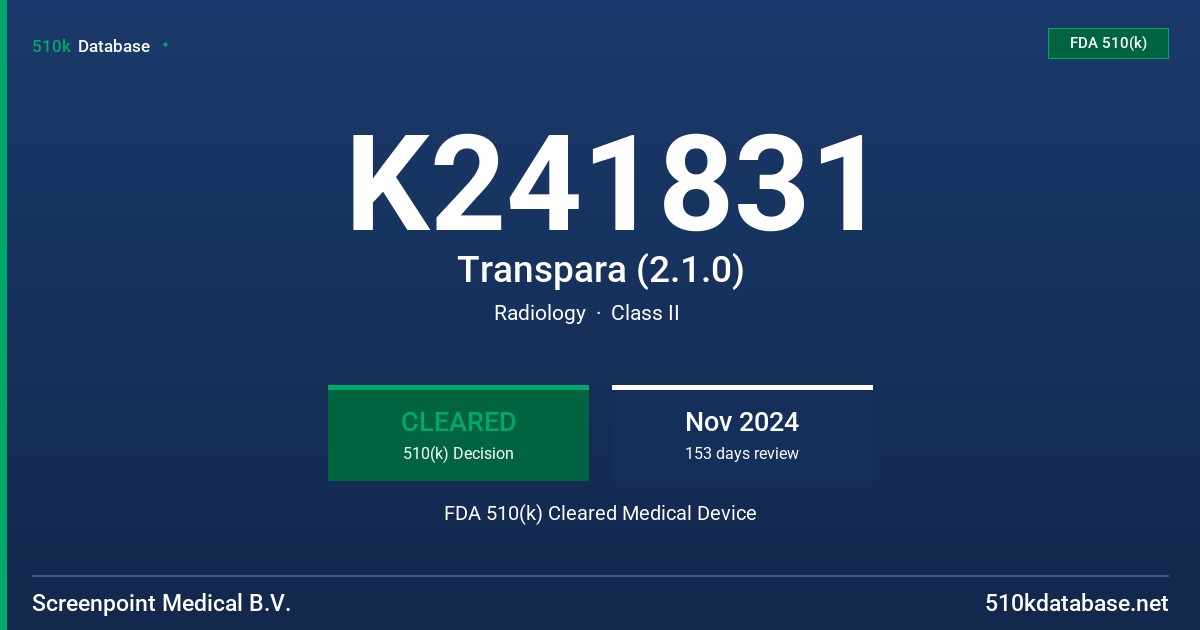 K241831 Transpara (2.1.0) FDA 510(k) Cleared Medical Device