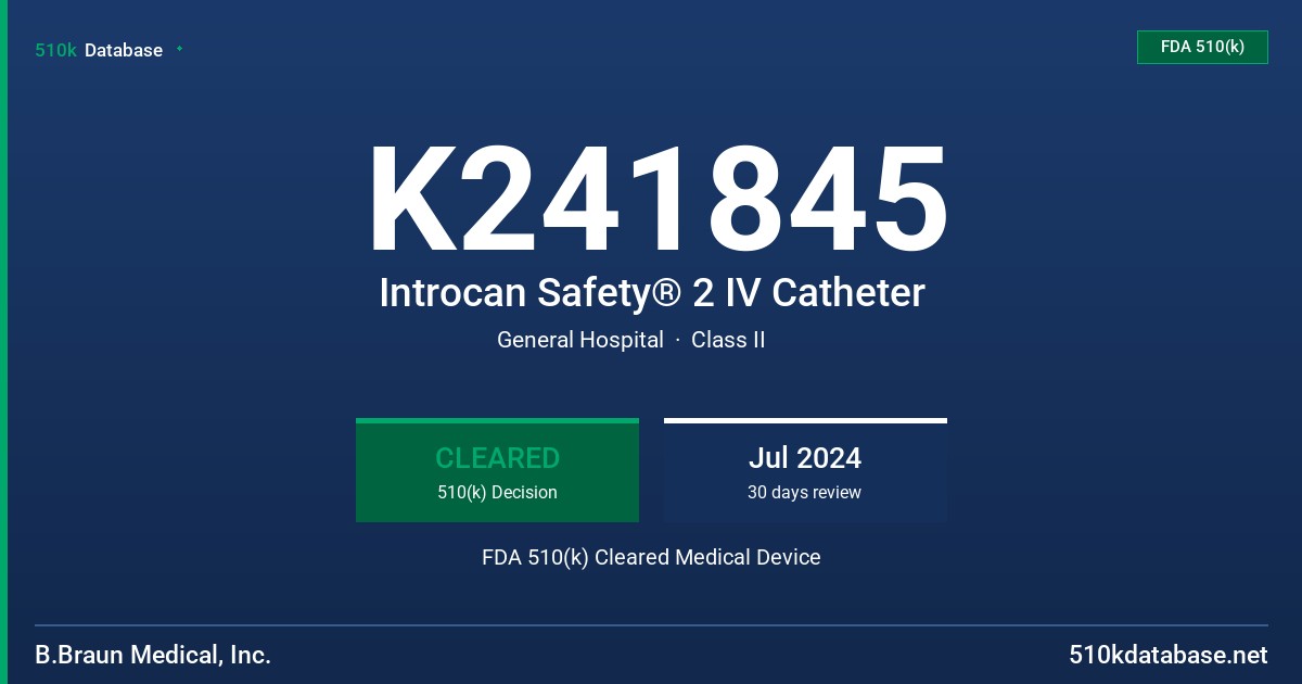 K241845 Introcan Safety® 2 IV Catheter FDA 510(k) Cleared Medical Device