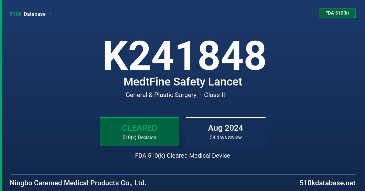 K241848 MedtFine Safety Lancet FDA 510(k) Cleared Medical Device