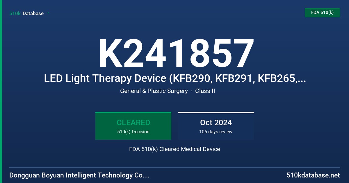 K241857 LED Light Therapy Device (KFB290, KFB291, KFB265, KFB293) FDA 510(k) Cleared Medical Device