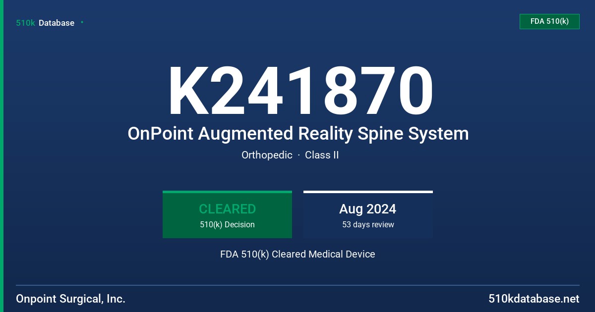 K241870 OnPoint Augmented Reality Spine System FDA 510(k) Cleared Medical Device