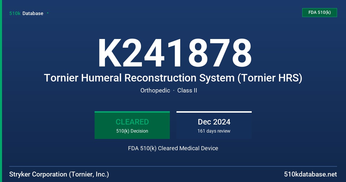 K241878 Tornier Humeral Reconstruction System (Tornier HRS) FDA 510(k) Cleared Medical Device