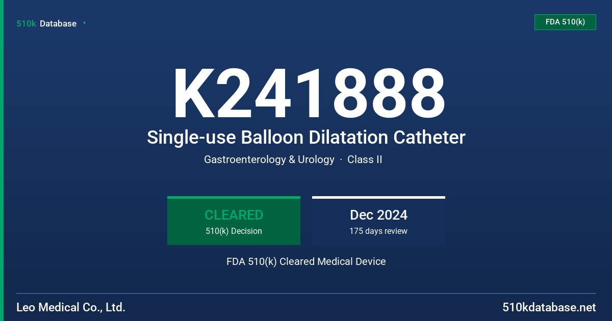 K241888 Single-use Balloon Dilatation Catheter FDA 510(k) Cleared Medical Device
