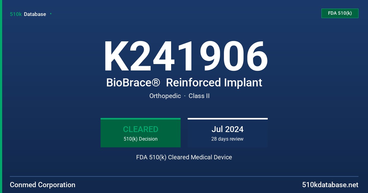 K241906 BioBrace®  Reinforced Implant FDA 510(k) Cleared Medical Device